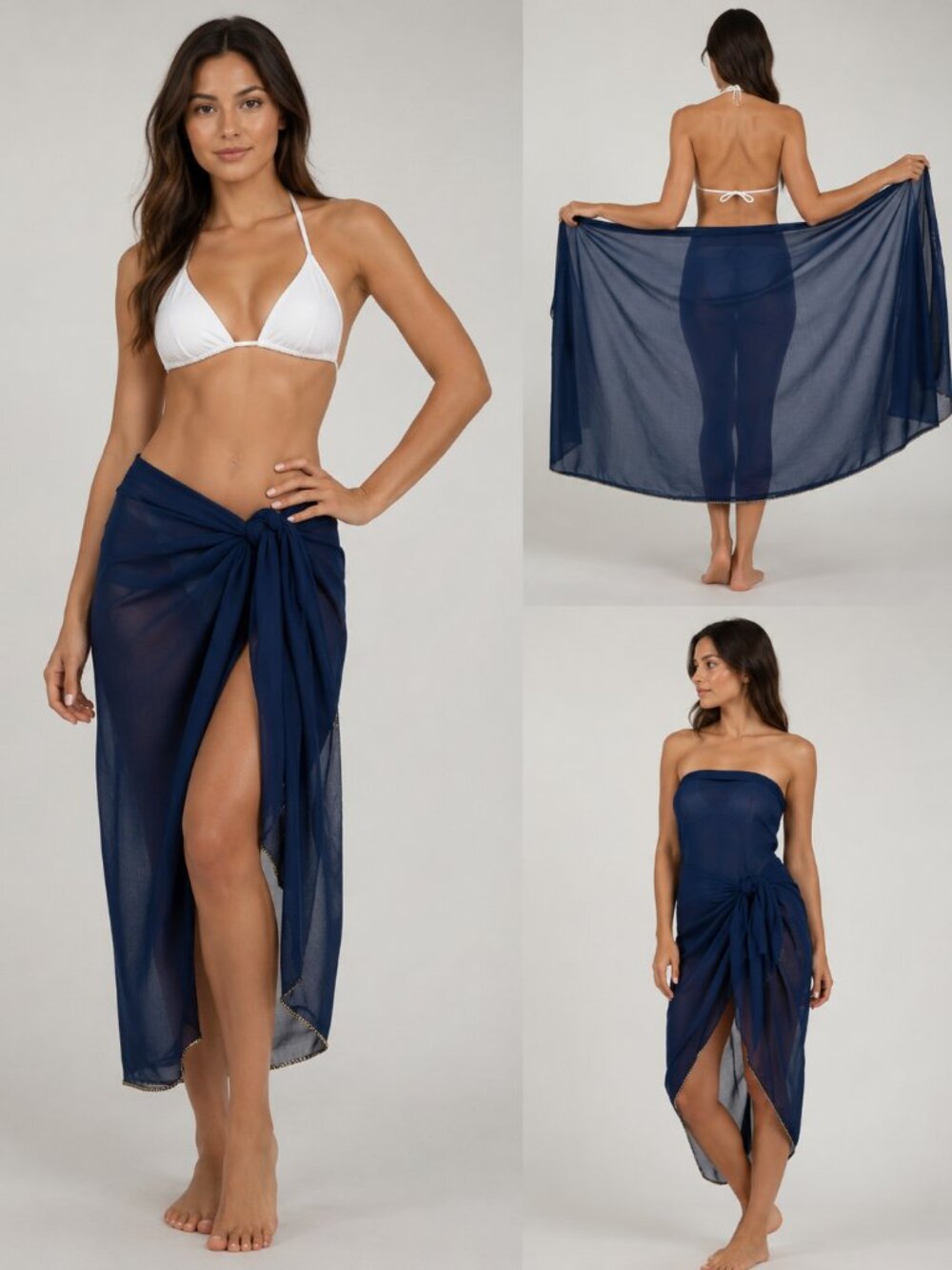 J. KARA Sheer Sequin Wrap Lightweight Navy 60+ Length Airy Wedding Beach